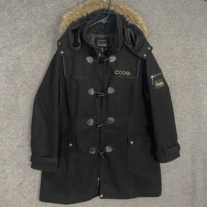 COOGI Wool Coat Fur Hood Womens Size 2X Black READ
